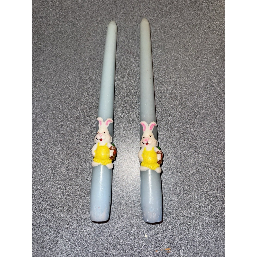 Bunny Easter Spring Candle Tapers Blue Vintage Rabbit‎ 10" Unused